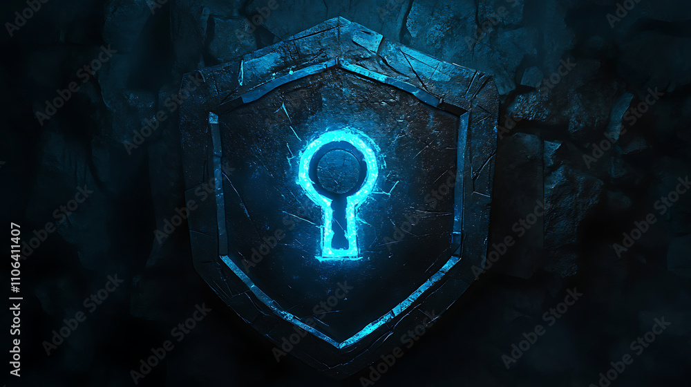 Aufkleber a digital shield with keyhole icon glowing in blue light on dark background