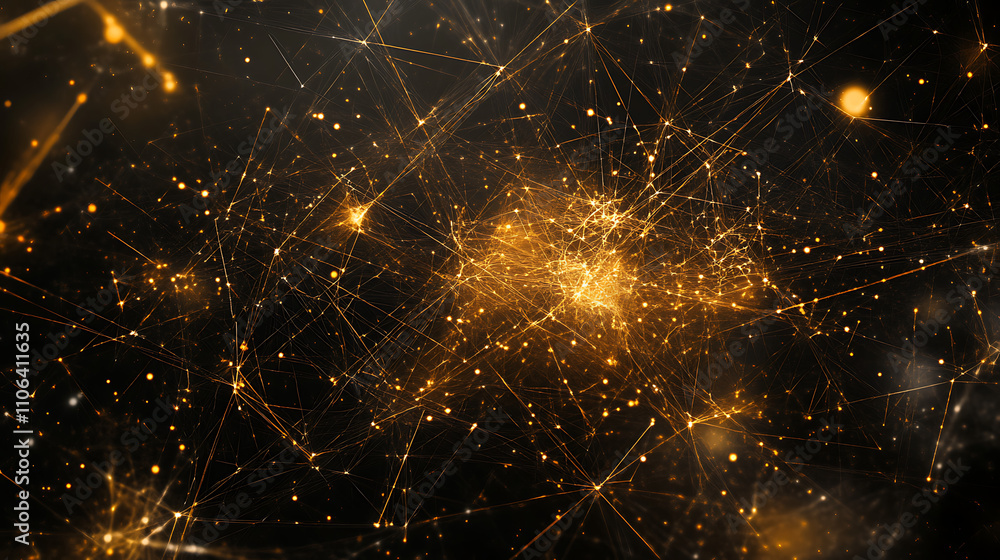 Poster A dynamic digital illustration of interconnected nodes and lines representing the global network