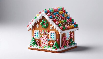 Gingerbread House Christmas Cookie Isolated on White Background