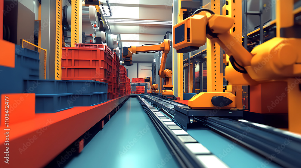 Aufkleber automated logistics warehouse with robotic arms and conveyor belts