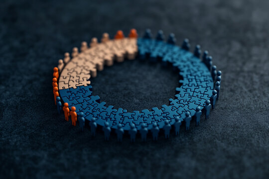 Ai generate collaborative puzzle concept team building creative environment high angle view engagement for innovation