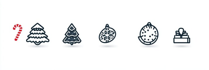 Editable stroke line icons for Christmas with a modern look on a white background, encompassing Santa Claus, gift, angel, box, bow, bell, Christmas tree, fireworks, snow, and snowman.