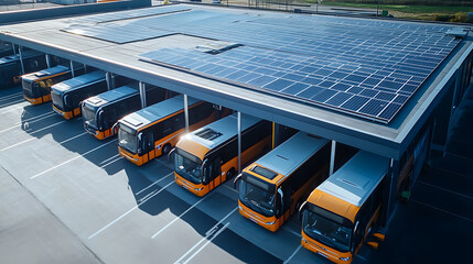 Solar-powered electric bus depot with smart charging stations and energy storage systems