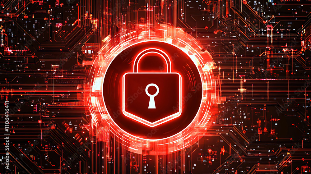 Poster The concept of data protection or cyber-based tech for business systems or web locked symbol in a circular pattern