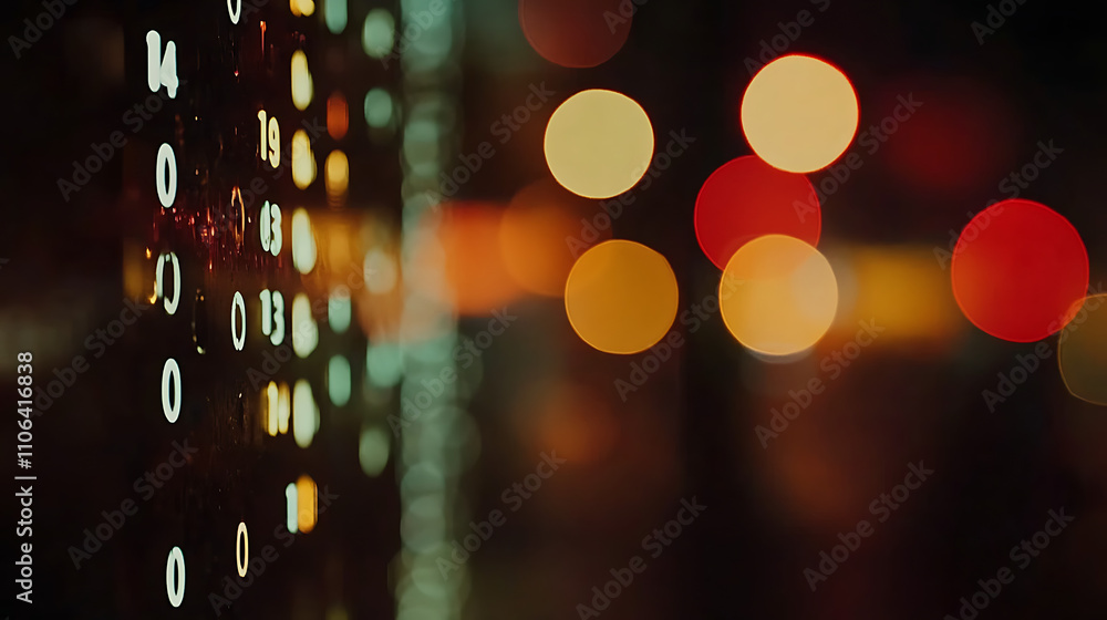 Poster Binary numbers against a dark blurred background