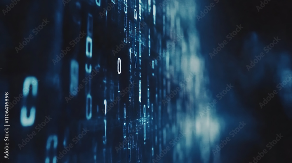 Poster Binary numbers against a dark blurred background