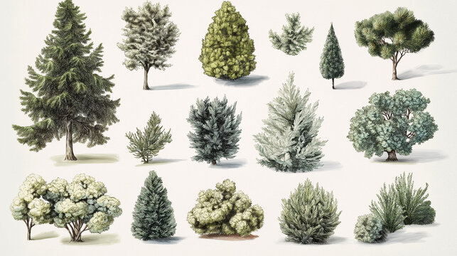 Vielfalt von Bäumen in einer kunstvollen Illustration

