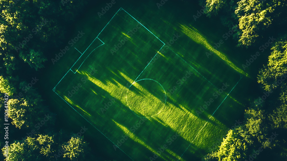 Aufkleber green grass background soccer field green grass artificial turf texture top view, light and shadow, 