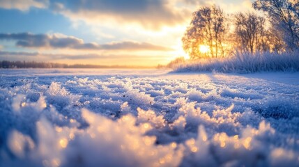 Sunrise Over a Frozen Field