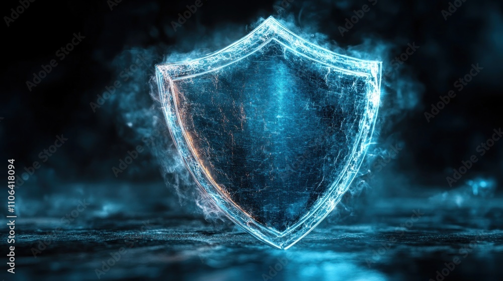 Poster cybersecurity shield: digital protection and data security
