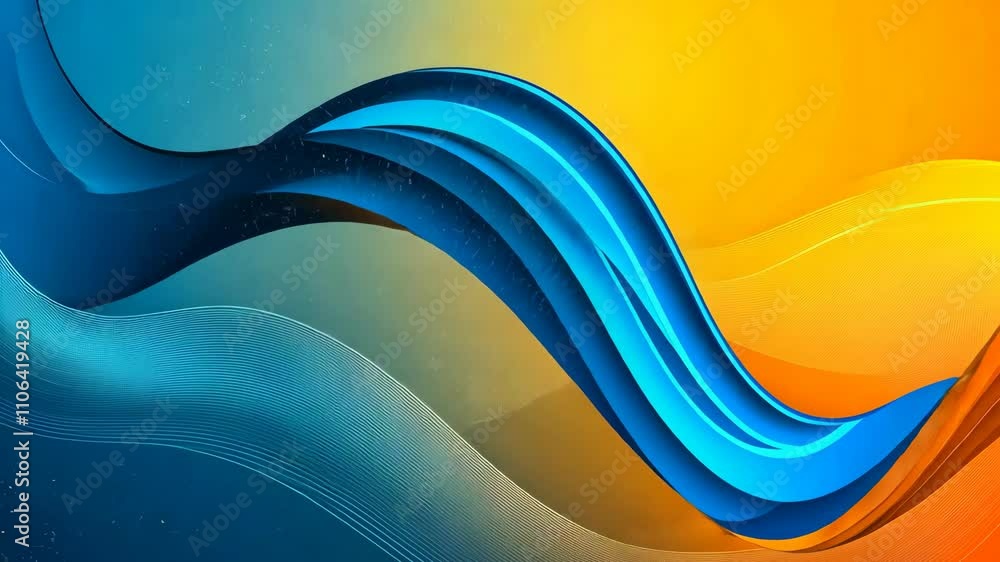 Poster colorful abstract waves creating a dynamic visual effect in blue and orange tones