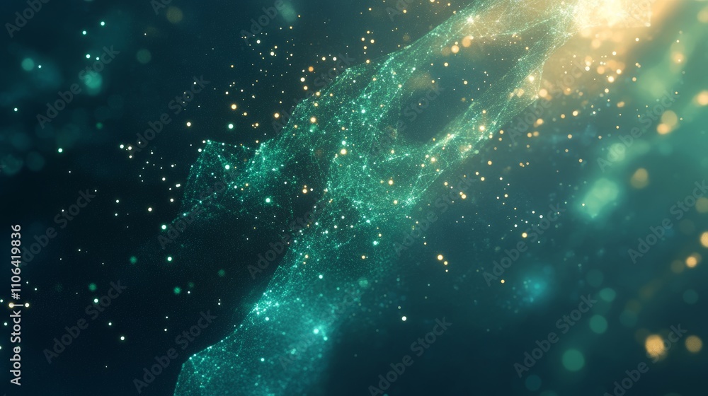 Poster abstract visualization of connected dots and lines, representing ai technology. motion of digital da