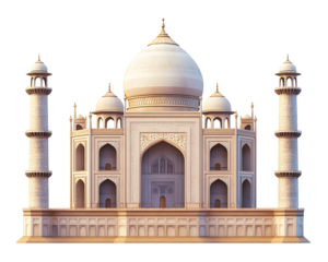 A stunning depiction of a grand white marble mausoleum characterized by intricate details, towering minarets, and a majestic dome, symbolizing love and architectural brilliance.