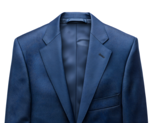 A sophisticated navy blue suit jacket featuring a classic fit and subtle detailing, perfect for formal occasions and professional settings, conveying elegance and style.