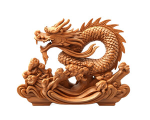 A beautifully crafted wooden dragon sculpture, symbolizing power and strength in many cultures. This intricate art piece showcases traditional craftsmanship and detailed design.
