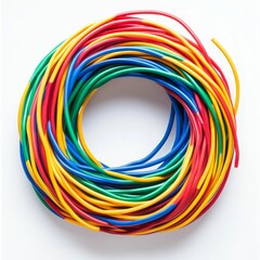 Colorful wires coiled in a circular shape.