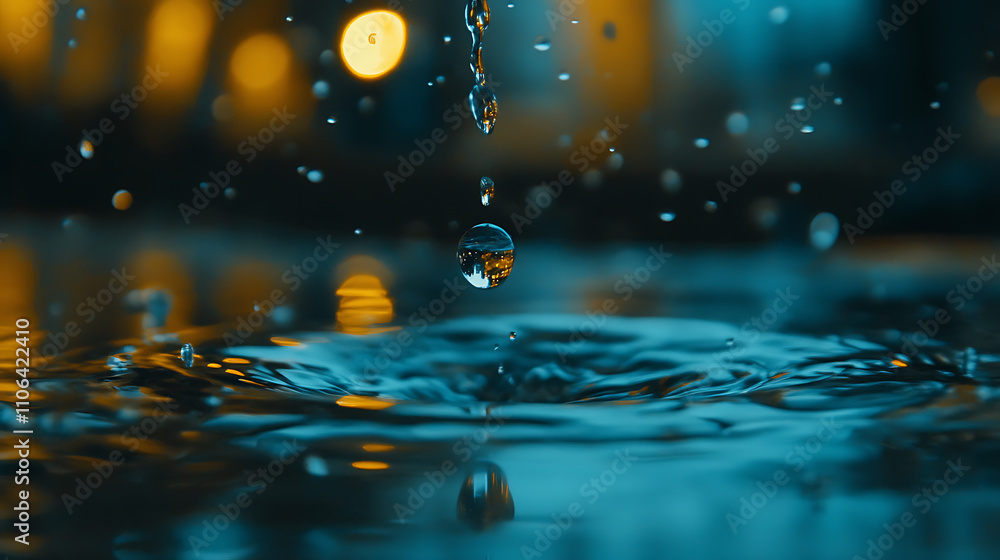 Poster a close-up image capturing a drop of water leaking from a faucet