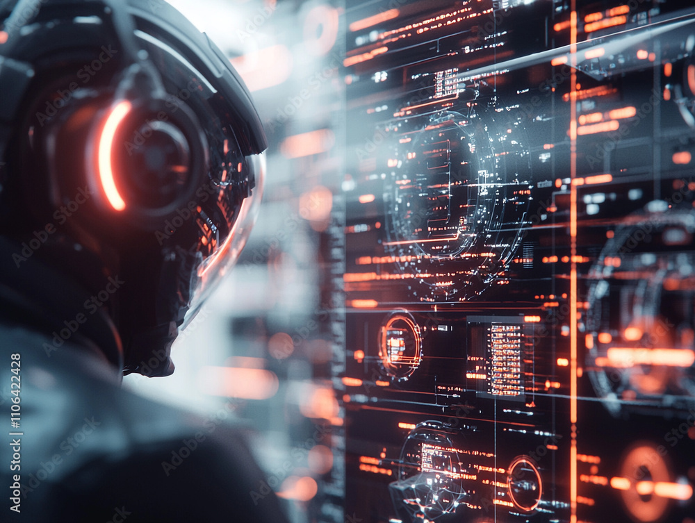 Poster ai generated futuristic action scene virtual environment digital interfaces technology close-up view