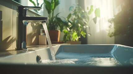 Obraz premium A leaking faucet depicted with a droplet of water