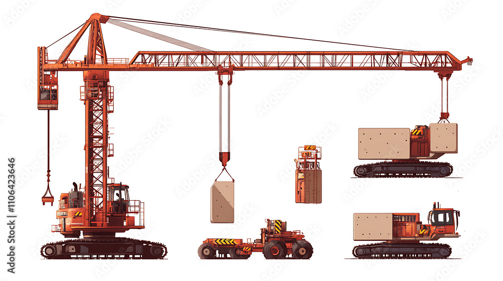 Poster a set of construction machinery is designed in a flat style and isolated on a white background, it i