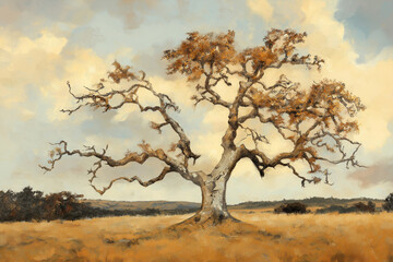 Einsames Kunstwerk eines verwitterten Baumes in der Landschaft

