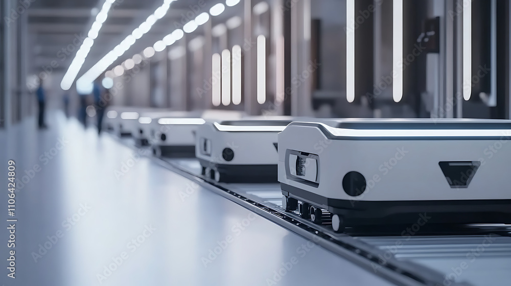 Poster automated robotics line assembling electric vehicles