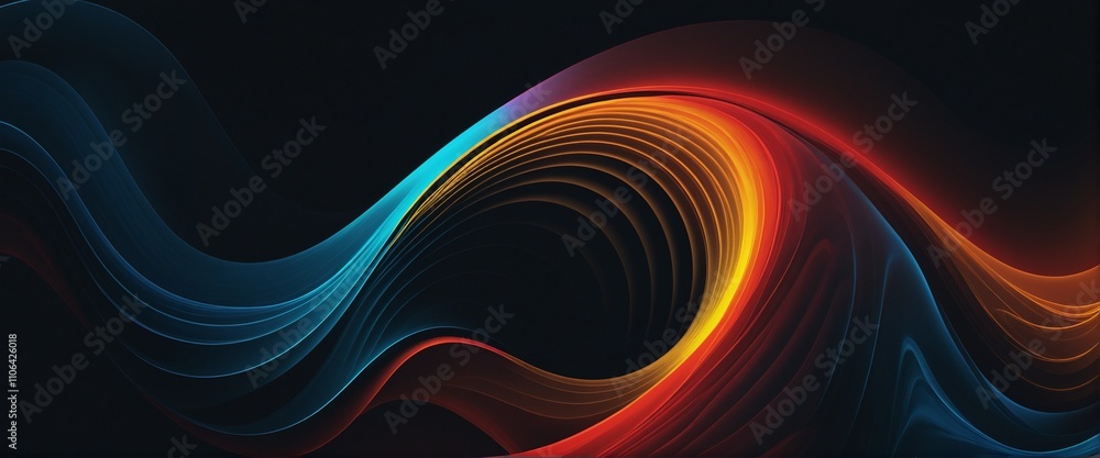 Poster vibrant fluid gradient waves on a dark background - minimalist design for creative projects