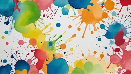 Colorful Watercolor Stains and Splatter Frame on White Background