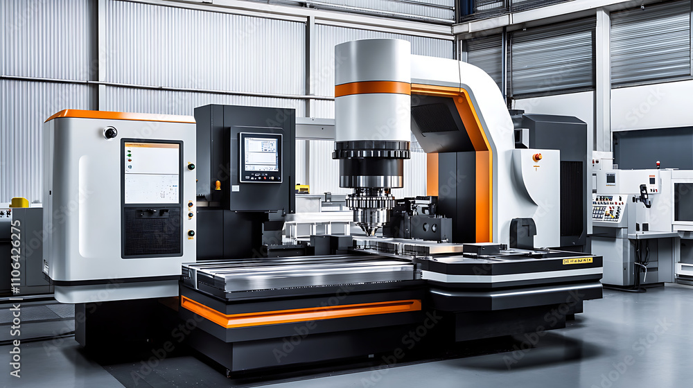 Poster modern cnc milling machine in action showcasing the precision and efficiency of metalworking technol