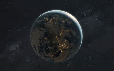 3D illustration of of Earth seen from space, featuring detailed textures of continents and oceans that highlight the planet's unique beauty and ecological diversity.