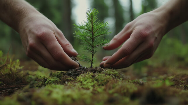 Ein Baumsetzling wird im Wald gepflanzt

