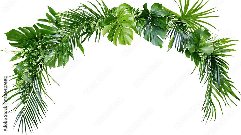 Aufkleber tropical palm frond frame lush greenery border isolated on a white background for design projects