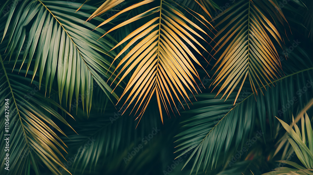 Poster tropical palm leaves creating a lush background perfect for summer vibes and nature themes