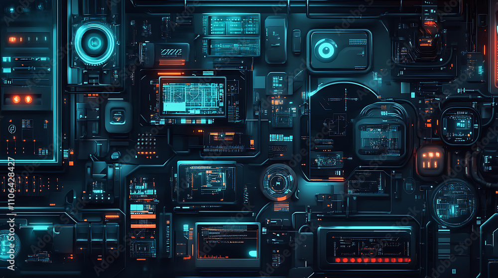Leinwandbilder an image of a dark background with various technology concepts