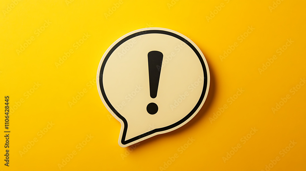 Aufkleber Speech bubble with an exclamation mark, isolated on a yellow background