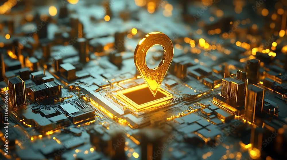 Aufkleber Aura gold location indicator for the map ;3d render , city map background