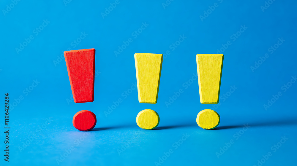 Leinwandbilder On a blue background, three vibrant exclamation marks demand attention, emphasizing importance and serving as a warning