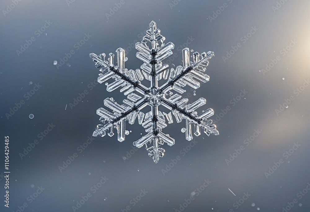 Poster close-up of unique snowflake textures on a white background
