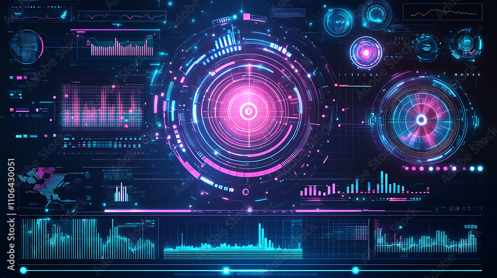 Poster innovative financial technology background with futuristic digital graphs and data analytics visuali