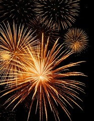 Fogos de artifício dourados explodindo no céu