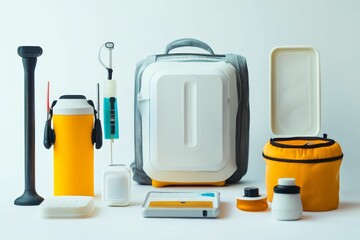 Portable medical kit: case, devices, containers.