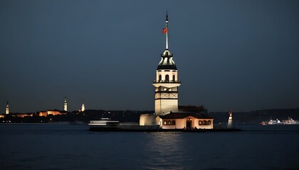 Obraz premium Night view of Kiz Kulesi Tower in Istanbul with Glowing Lights