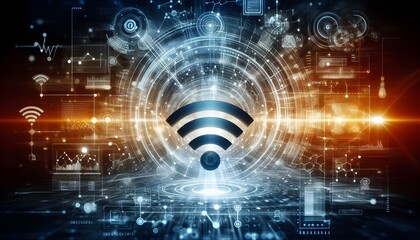 Fototapeta premium A digital representation of a Wi-Fi symbol with a futuristic background: 