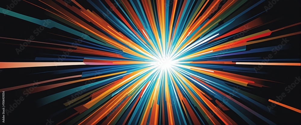 Poster vibrant spectrum of radiant light rays bursting from a central point on a transparent background