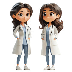 Fototapeta premium 3d cartoon character of woman doctor on transparent background PNG 
