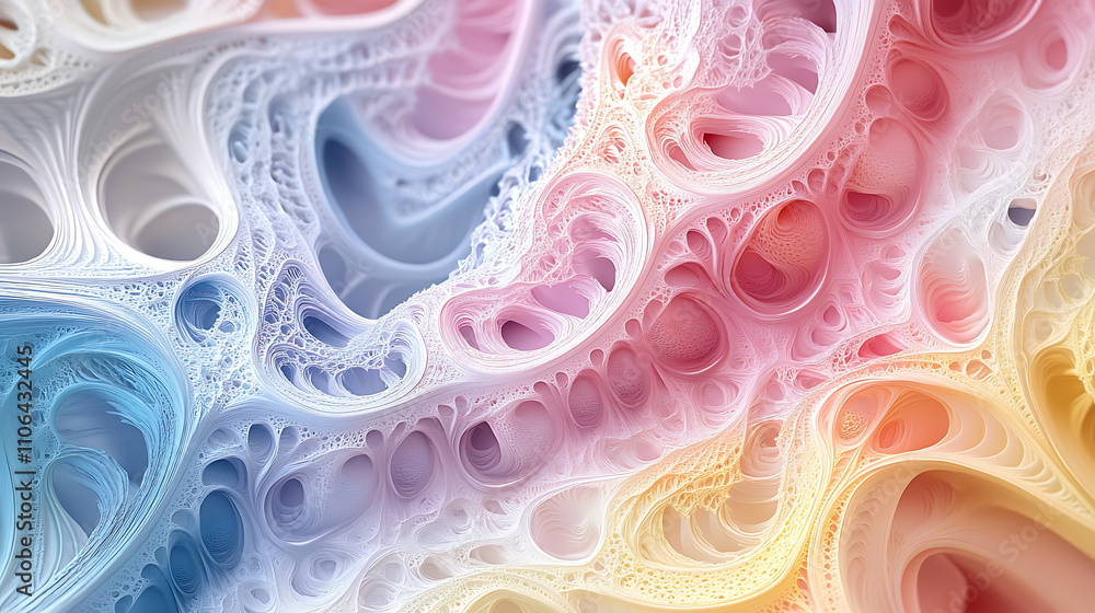 Poster chaotic colorful fantasy fractal pattern in an abstract 3d rendering for backgrounds or wallpapers