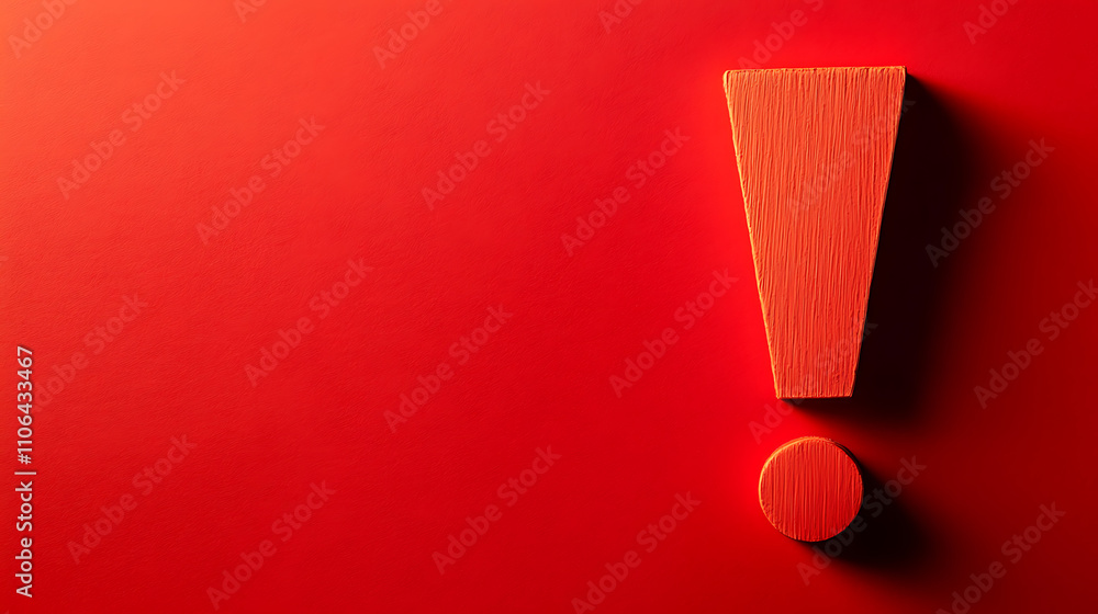 Poster An exclamation mark against a red backdrop signifies a warning or a prompt to stay alert, highlighting crucial information