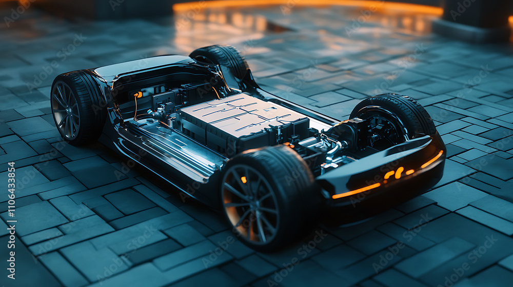 Poster an ev battery concept is closely viewed in 3d rendering, providing insight into electric vehicle pow