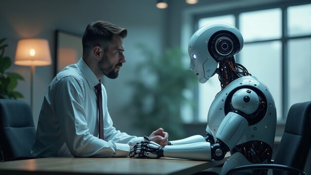 Engaging conversation between a human and a humanoid robot in a modern office setting