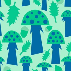 Cartoon autumn harvest seamless Halloween mushrooms pattern for kids and party